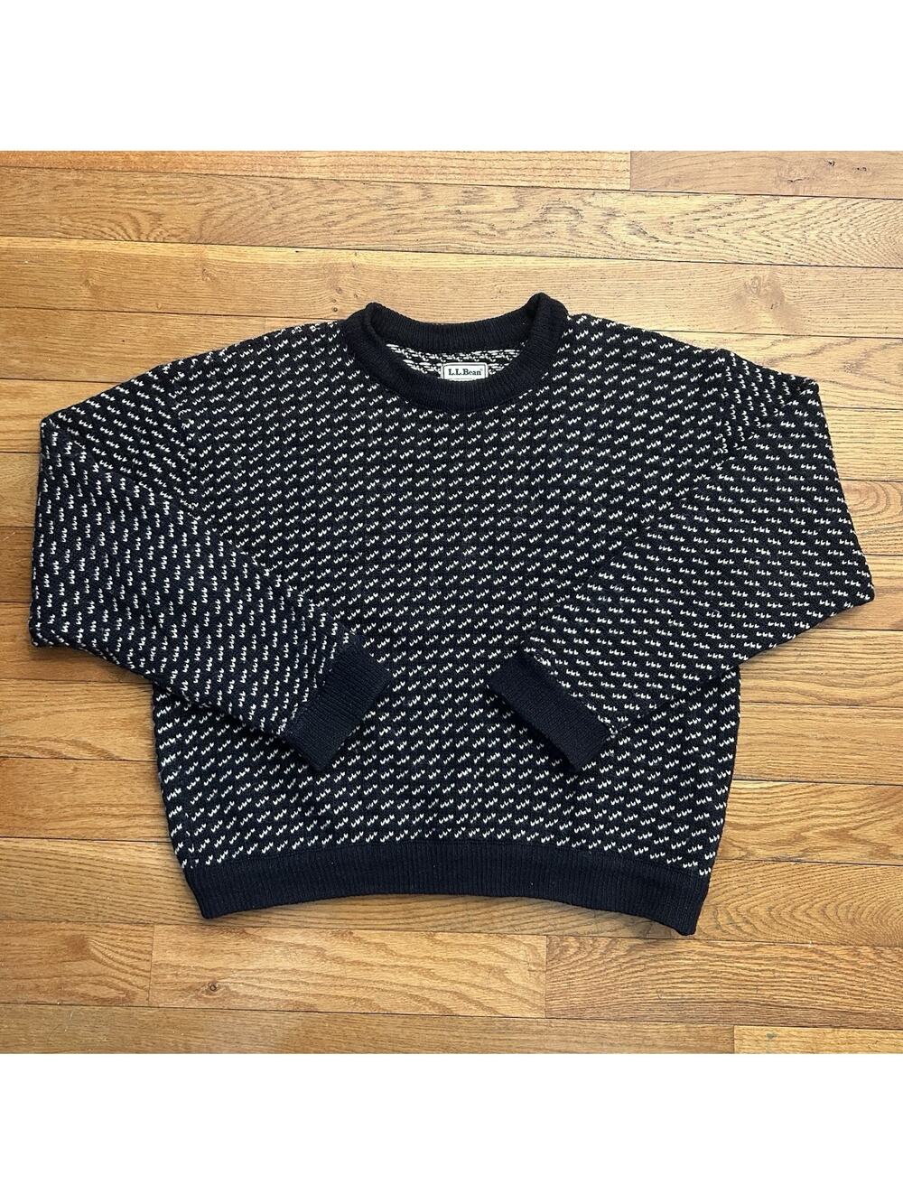Vintage 80s Ll Bean Birds Eye Wool Knit Fisherman Sweater Large